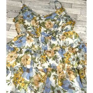Women's Blu Pepper Fun Summer Floral ALL Over Print Ruffle Dress Romper Sz LARGE